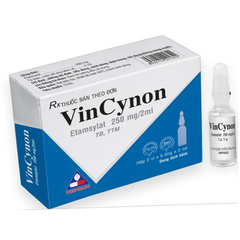 Thuốc tiêm Vincynon 250mg/2ml Vinphaco điều trị ngắn hạn mất máu trong chứng đa kinh (2 vỉ x 5 ống x 2ml/ống)