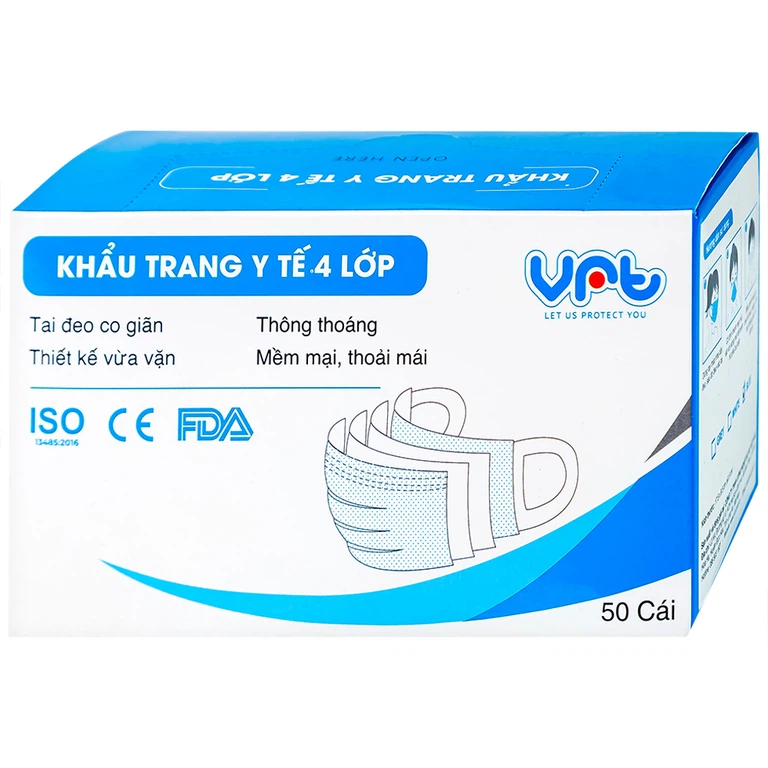 Khẩu trang y tế Công Nghệ Cao Su Việt Nam 4 lớp hỗ trợ ngăn khói, bụi, kháng khuẩn (50 cái)
