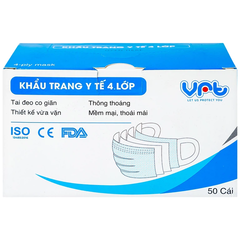 Khẩu trang y tế Công Nghệ Cao Su Việt Nam 4 lớp hỗ trợ ngăn khói, bụi, kháng khuẩn (50 cái)