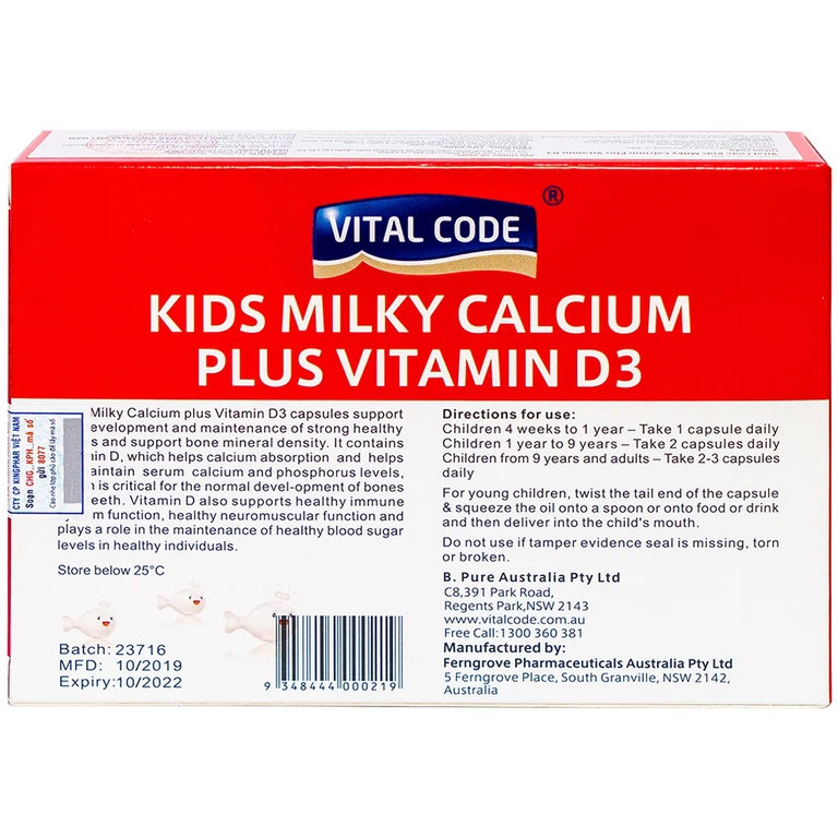 Viên uống Vital Code Kids Milky Calcium Plus Vitamin D3 Kingphar hỗ trợ phát triển chiều cao (2 vỉ x 15 viên)