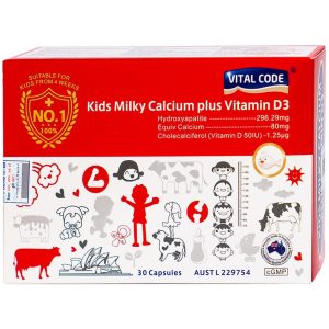 Viên uống Vital Code Kids Milky Calcium Plus Vitamin D3 Kingphar hỗ trợ phát triển chiều cao (2 vỉ x 15 viên)