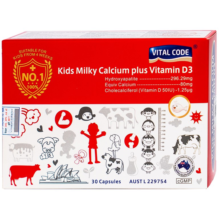 Viên uống Vital Code Kids Milky Calcium Plus Vitamin D3 Kingphar hỗ trợ phát triển chiều cao (2 vỉ x 15 viên)