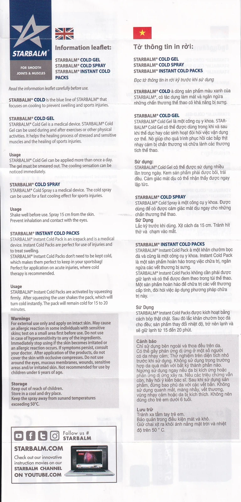 Gel làm lạnh Starbalm Cold Gel điều trị chấn thương căng cơ, bầm tím và bong gân (100ml)