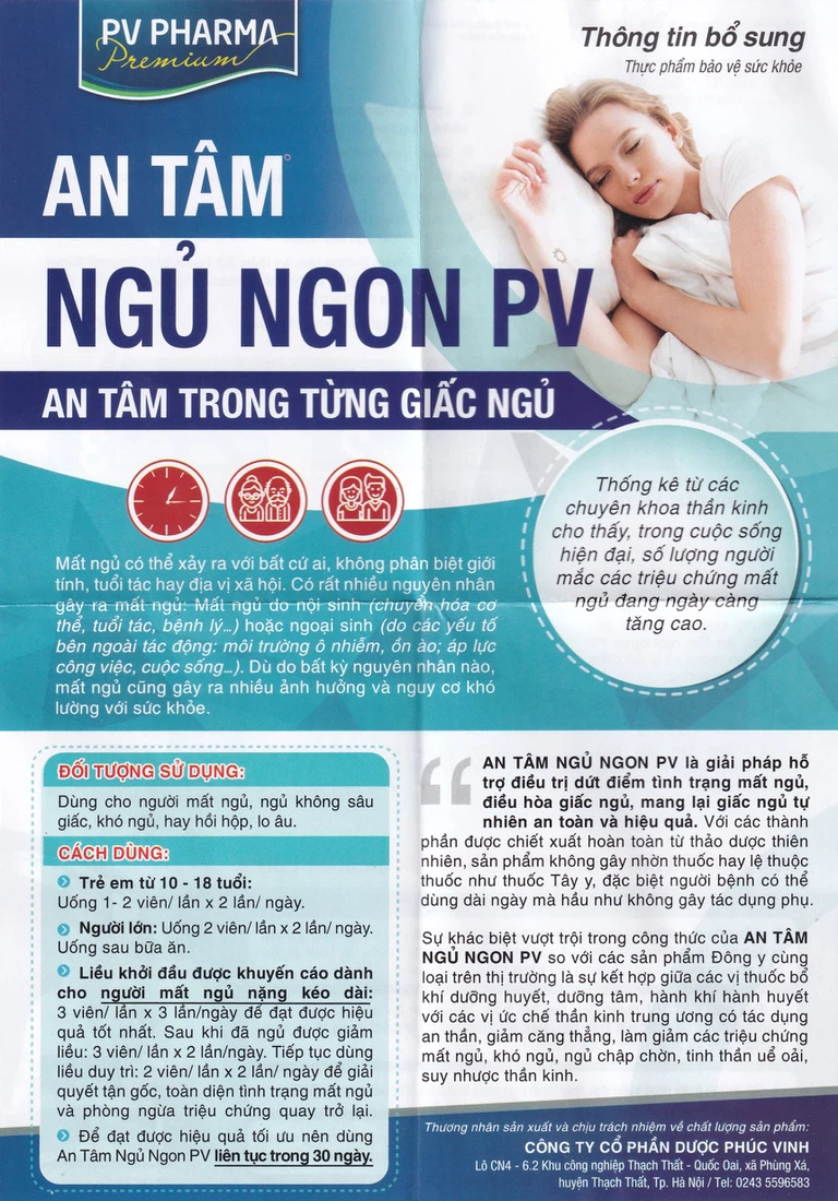 Viên uống An Tâm Ngủ Ngon PV Pharma giúp an thần, giảm căng thẳng (5 vỉ x 10 viên)