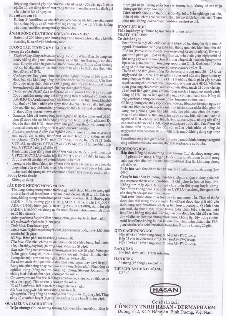 Thuốc Hafenthyl 200 Hasan điều trị tăng cholesterol máu (5 vỉ x 10 viên)