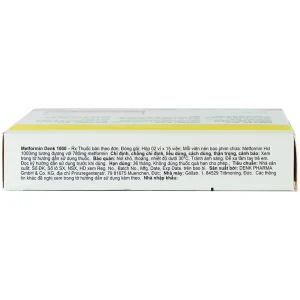 Viên nén Metformin Denk 1000 điều trị đái tháo đường típ 2 (2 vỉ x 15 viên)