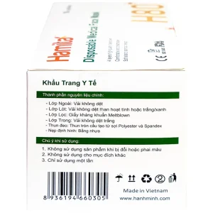 Khẩu trang than hoạt tính Hamita H80+ 4 lớp hỗ trợ ngăn khói, bụi, kháng khuẩn (50 cái)