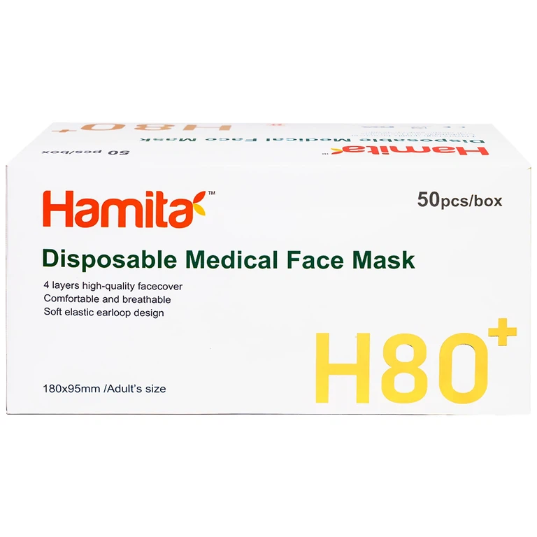 Khẩu trang than hoạt tính Hamita H80+ 4 lớp hỗ trợ ngăn khói, bụi, kháng khuẩn (50 cái)