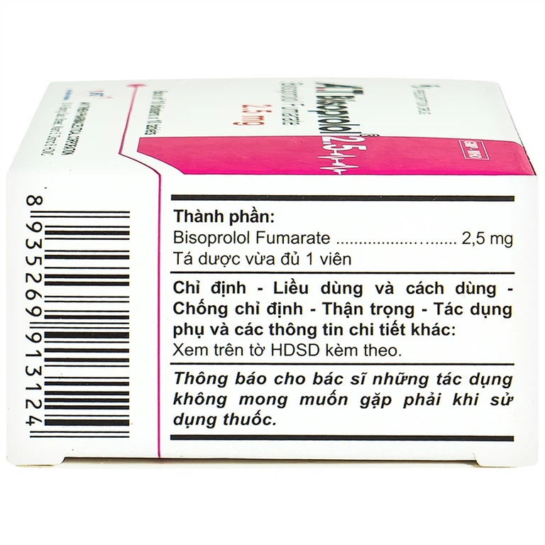 Thuốc A.T Bisoprolol 2.5mg An Thiên điều trị suy tim mạn tính ổn định (10 vỉ x 10 viên)
