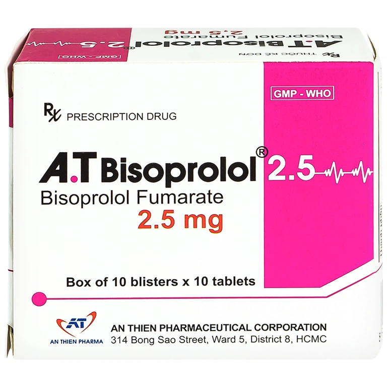 Thuốc A.T Bisoprolol 2.5mg An Thiên điều trị suy tim mạn tính ổn định (10 vỉ x 10 viên)