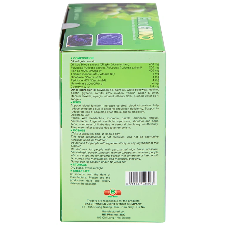 Viên uống Euro Ginko Gold HD Pharma hỗ trợ hoạt huyết, tăng cường tuần hoàn máu não (100 viên)