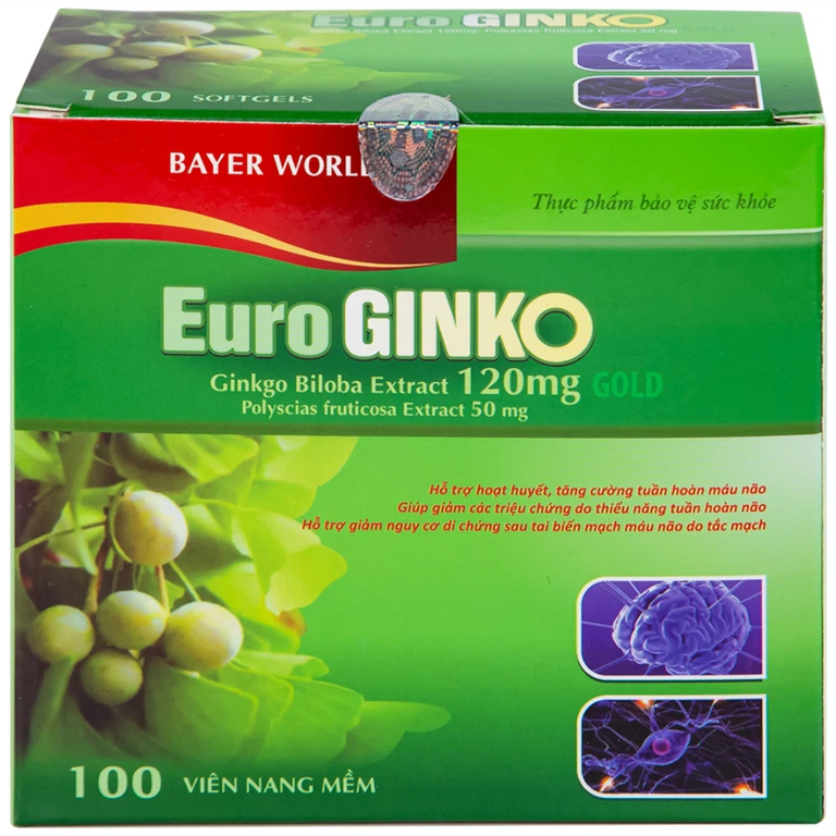 Viên uống Euro Ginko Gold HD Pharma hỗ trợ hoạt huyết, tăng cường tuần hoàn máu não (100 viên)