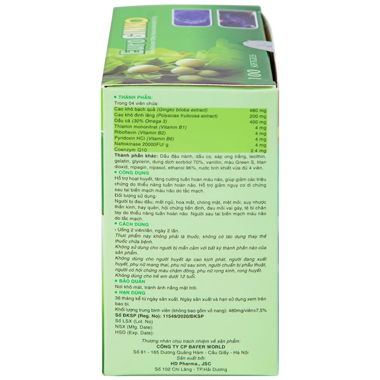 Viên uống Euro Ginko Gold HD Pharma hỗ trợ hoạt huyết, tăng cường tuần hoàn máu não (100 viên)