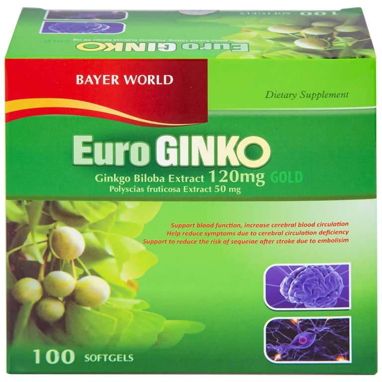 Viên uống Euro Ginko Gold HD Pharma hỗ trợ hoạt huyết, tăng cường tuần hoàn máu não (100 viên)