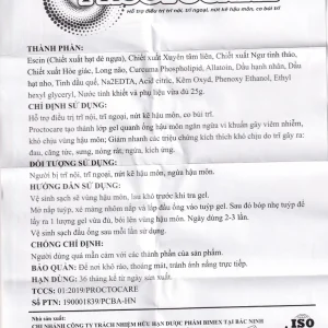 Gel bôi Proctocare Bimex hỗ trợ điều trị trĩ nội, trĩ ngoại, nứt kẽ hậu môn, co búi trĩ (25g)