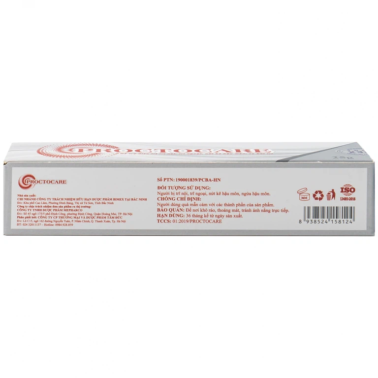 Gel bôi Proctocare Bimex hỗ trợ điều trị trĩ nội, trĩ ngoại, nứt kẽ hậu môn, co búi trĩ (25g)