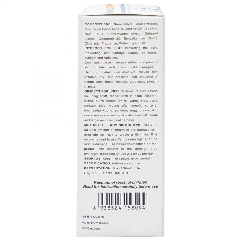 Kem Panto Cream Nano Silver - ZinC đặc trị bỏng (30ml)