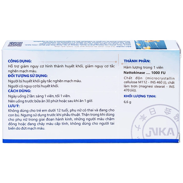 Viên uống NattoEnzym 1000 DHG giúp giảm nguy cơ hình thành cục máu đông (2 vỉ x 10 viên)