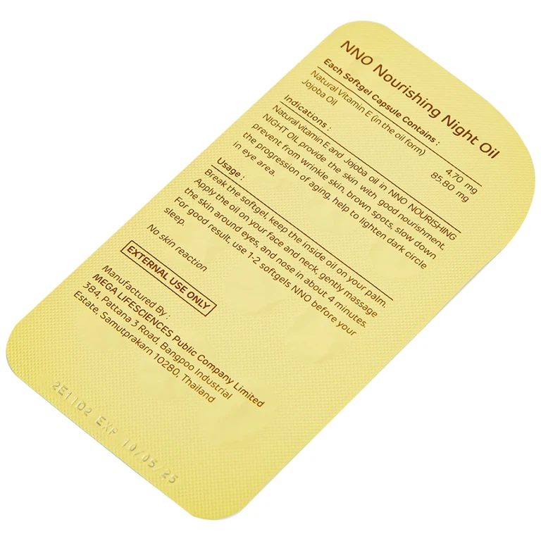Dầu dưỡng da ban đêm NNO Nourishing Night Oil MEGA We care giữ ẩm, ngừa vết nhăn, đốm nâu (3 vỉ x 10 viên)