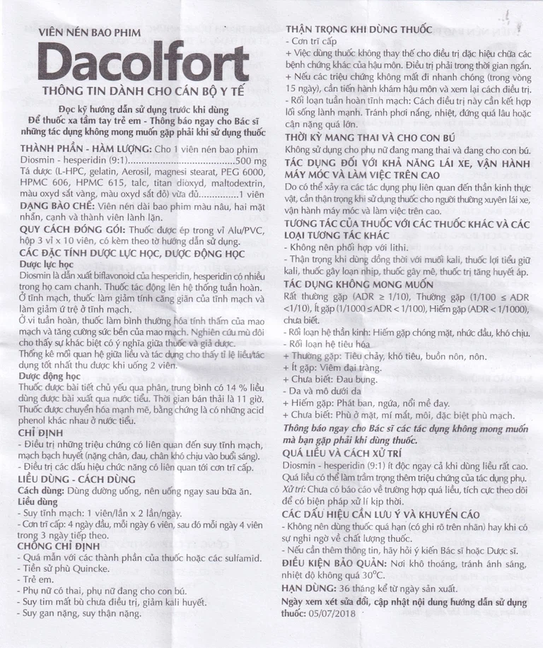 Thuốc Dacolfort Danapha điều trị triệu chứng liên quan đến suy tĩnh mạch, mạch bạch huyết (3 vỉ x 10 viên)