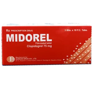 Viên nén Midorel 75mg Korea Drug giảm các biến cố do xơ vữa động mạch, nhồi máu cơ tim (3 vỉ x 10 viên)