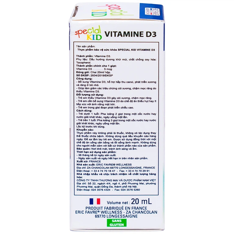 Siro Special Kid Vitamine D3 hỗ trợ hấp thu Calci, phát triển xương và răng ở trẻ (20ml)