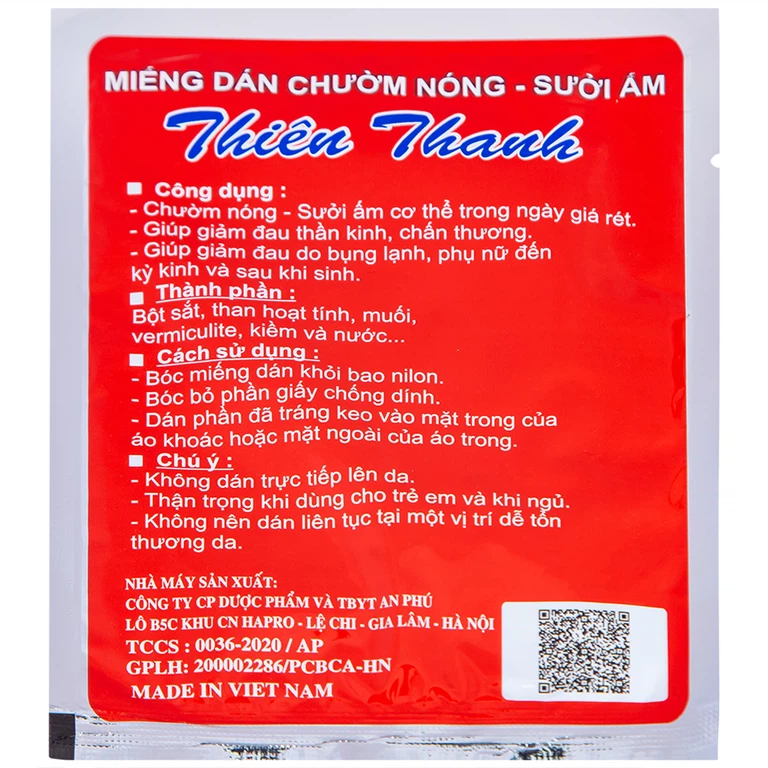 Miếng dán chườm nóng, sưởi ấm Thiên Thanh dùng để giữ ấm trong mùa lạnh (10 miếng)