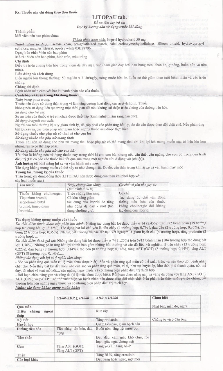 Thuốc Litopau Tab điều trị các triệu chứng viêm dạ dày mãn tính (3 vỉ x 10 viên)