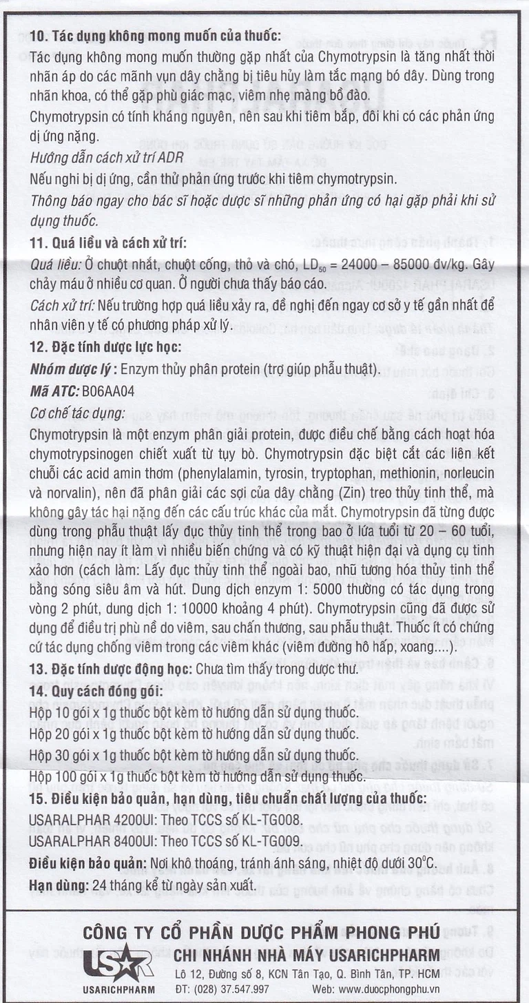 Thuốc Usaralphar 8400 UI Usarichpharm điều trị phù nề sau chấn thương, tổn thương mô mềm (30 gói x 1g)