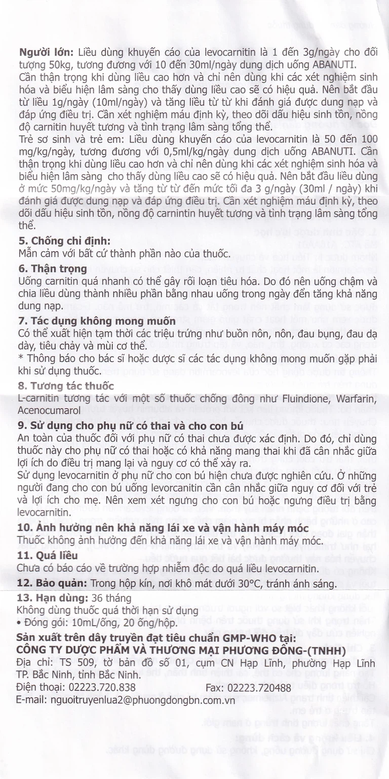 Dung dịch uống Abanuti 1g Phương Đông bổ sung năng lượng, cải thiện tinh thần, thể lực (20 ống x 10ml)