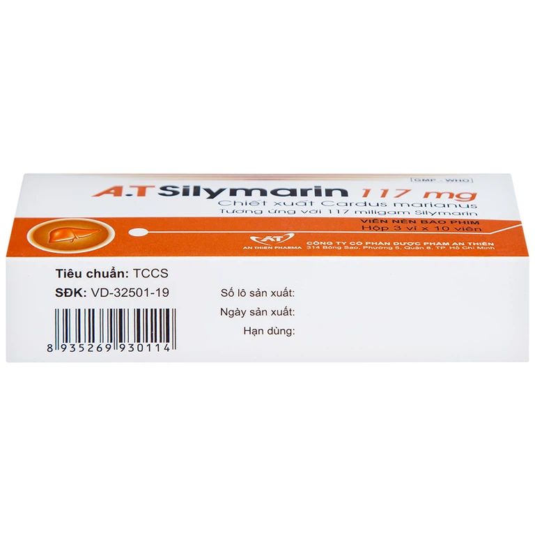 Thuốc A.T Silymarin 117mg An Thiên hỗ trợ điều trị bệnh viêm gan mạn tính, xơ gan (3 vỉ x 10 viên)