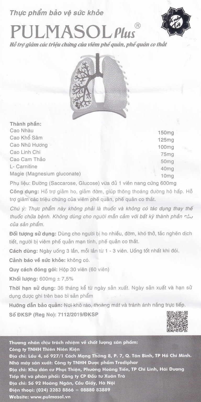 Viên uống Pulmasol Plus Fuma hỗ trợ giảm ho, giảm đờm (30 viên)