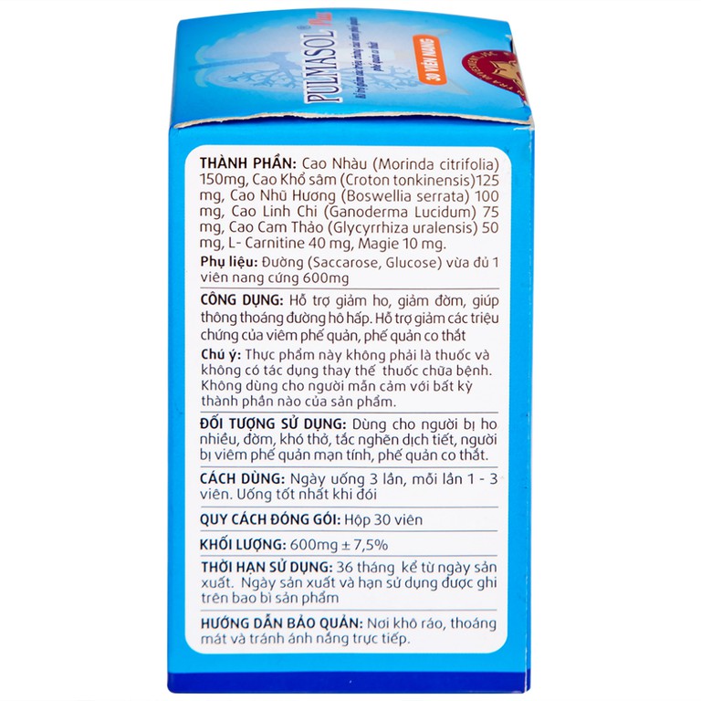 Viên uống Pulmasol Plus Fuma hỗ trợ giảm ho, giảm đờm (30 viên)