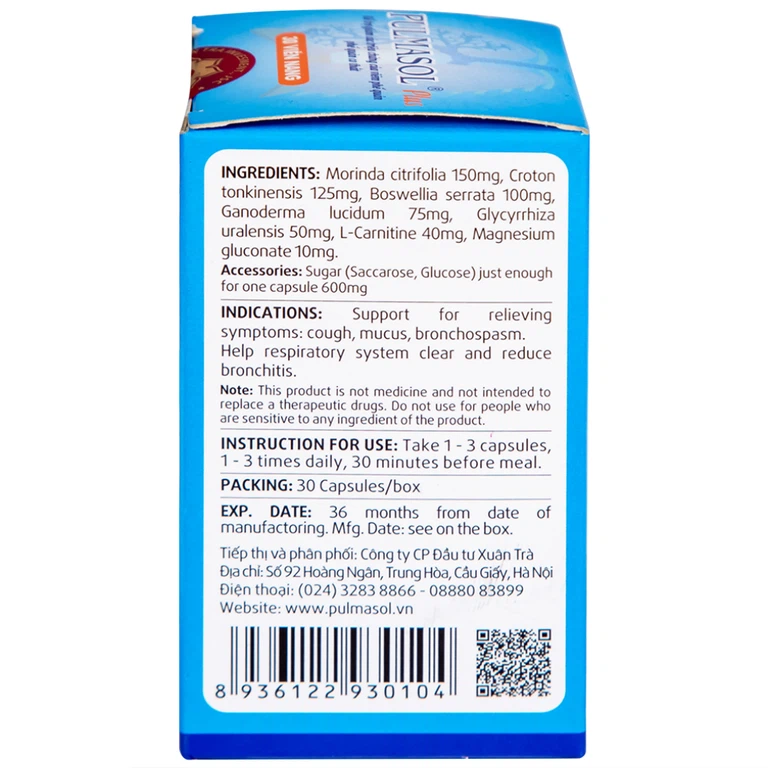 Viên uống Pulmasol Plus Fuma hỗ trợ giảm ho, giảm đờm (30 viên)