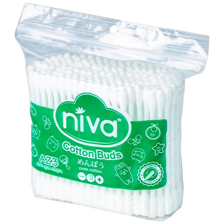 Tăm bông thân nhựa Niva AZ3 túi zip 1 đầu tròn 1 đầu xoắn vệ sinh tai, mũi, vết thương (200 que)