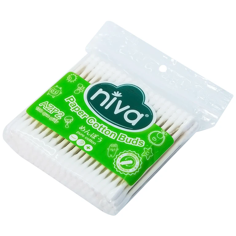 Tăm bông Niva AZP2 Paper Cotton Buds túi zip 1 đầu tròn 1 đầu xoắn vệ sinh tai, mũi, vết thương (100 que)