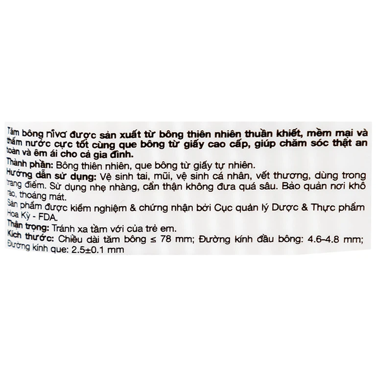 Tăm bông Niva AZP3 Paper Cotton Buds túi Zip 1 đầu tròn 1 đầu xoắn vệ sinh tai, mũi, vết thương (200 que)