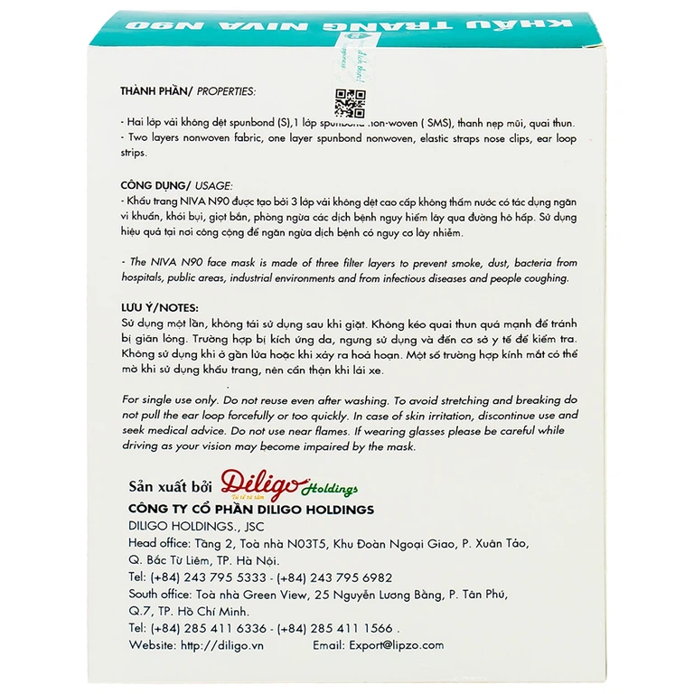 Khẩu trang Niva N90 3 lớp phòng ngừa bệnh lây nhiễm qua đường hô hấp (10 cái)