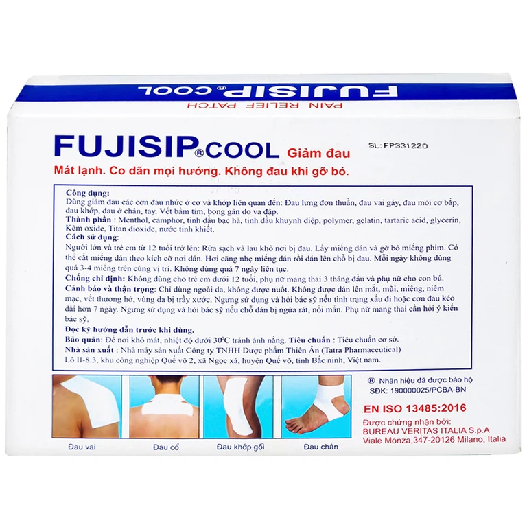 Cao dán Fujisip Cool Thiên Ân giảm đau cơ, đau khớp, đau vai gáy, đau lưng (10 túi)