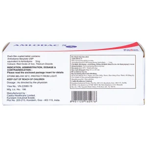 Thuốc Amlodac 5 Cadila điều trị tăng huyết áp, đau thắt ngực (10 vỉ x 10 viên)