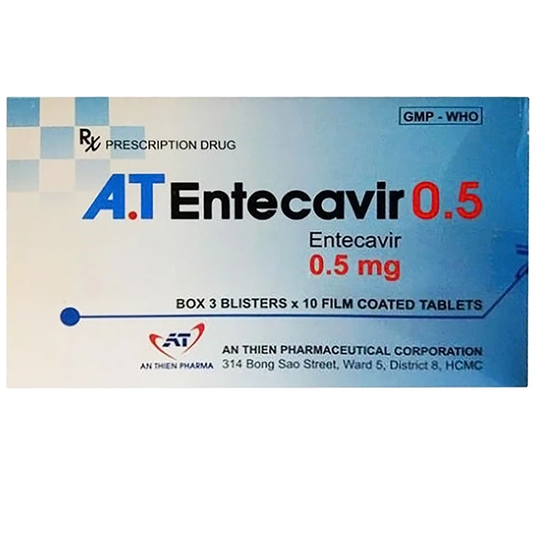 Thuốc A.T Entecavir 0.5mg An Thiên điều trị viêm gan B mạn tính (3 vỉ x 10 viên)