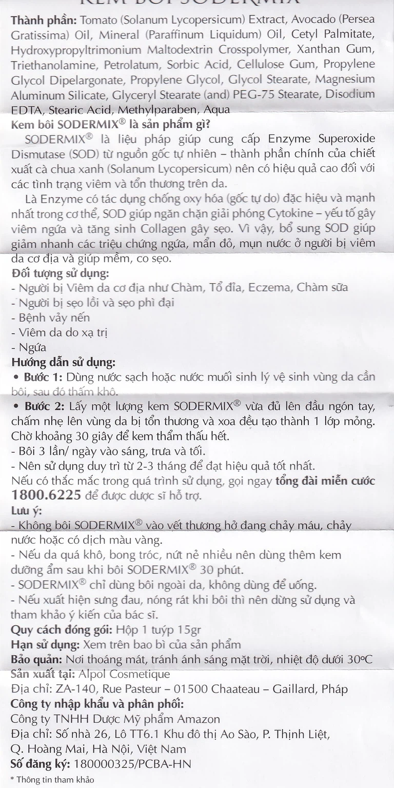 Kem bôi Sodermix giảm nhanh các triệu chứng ngứa, mẩn đỏ, mụn nước (15g)