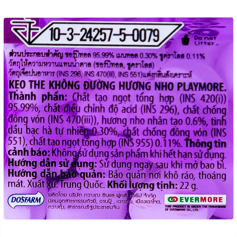 Kẹo the PlayMore hương Nho thơm miệng, mát họng, giảm stress (22g)