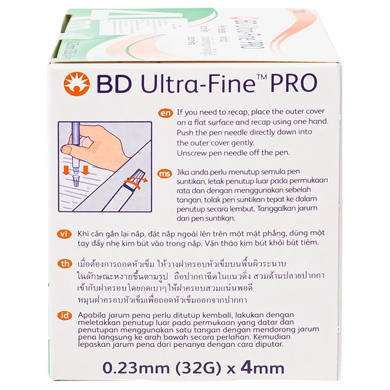 Kim bút BD Ultra - Fine Pro (4mm x 32g) xuyên qua da dễ dàng, không gây đau đớn khi tiêm (100 cây)