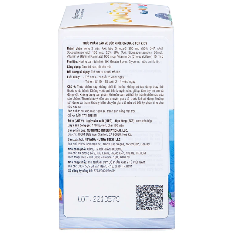 Viên uống Omega-3 For Kids Nutrimed giúp trẻ phát triển trí não, thị lực (100 viên)