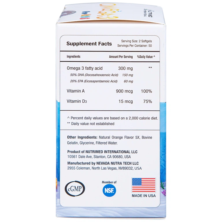 Viên uống Omega-3 For Kids Nutrimed giúp trẻ phát triển trí não, thị lực (100 viên)
