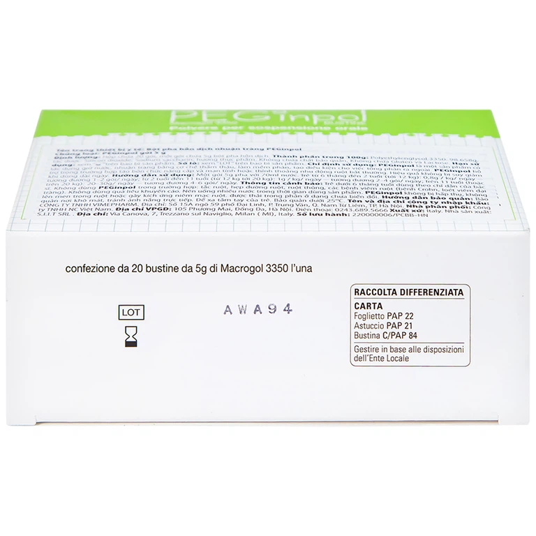 Bột pha hỗn dịch nhuận tràng PEGinpol 5g Buona cải thiện tình trạng táo bón cho trẻ (20 gói)