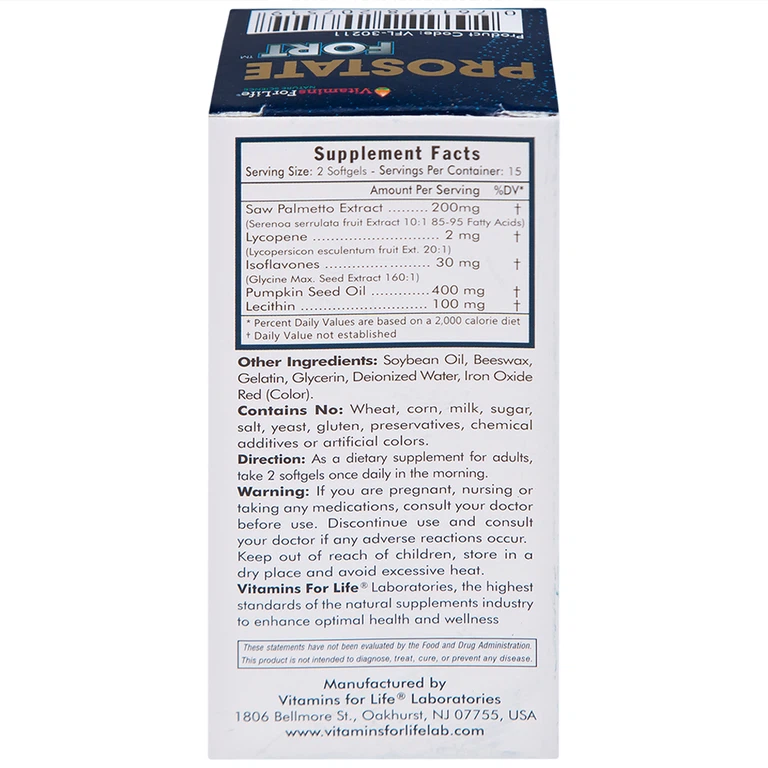 Viên uống Prostate Fort Vitamins For Life hỗ trợ sức khỏe tuyến tiền liệt nam giới (30 viên)