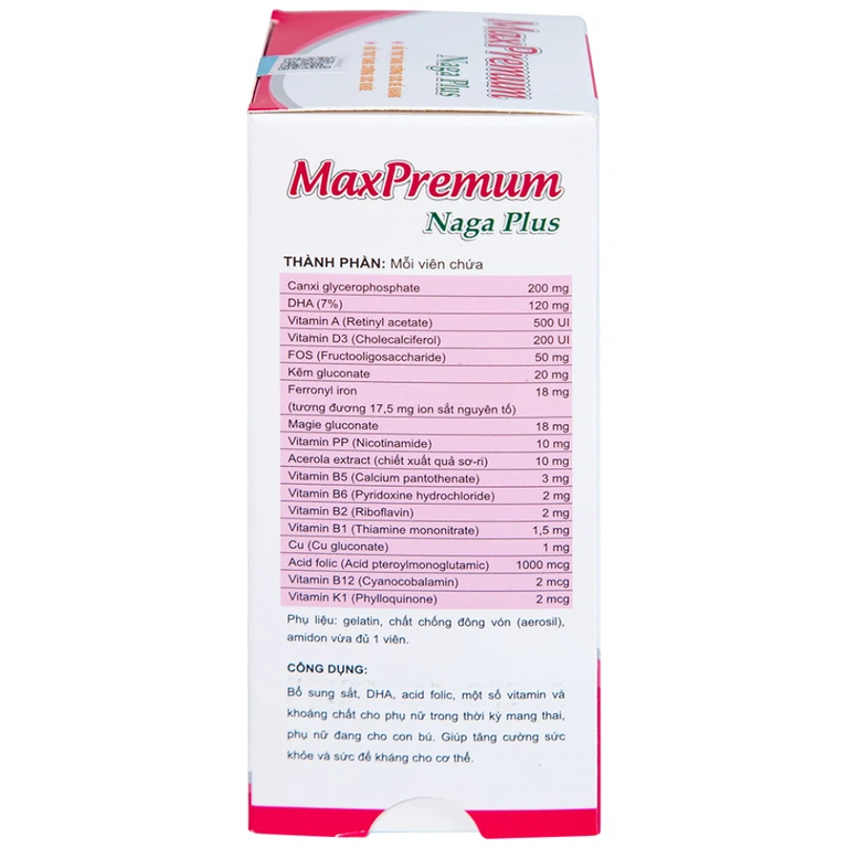 Viên uống MaxPremum Naga Plus Vesta hỗ trợ tăng sức khỏe, đề kháng cho thai phụ (30 viên)