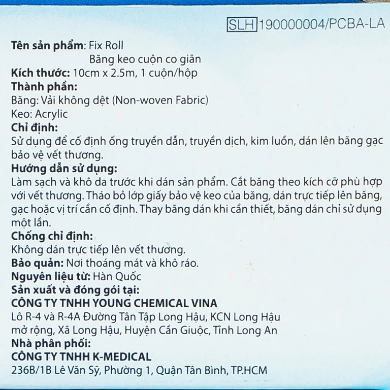 Băng keo cuộn co giãn Non-Woven Fix Roll Plaster 10cm x 2.5m Young Chemical cố định ống truyền dẫn, truyền dịch (1 cuộn)